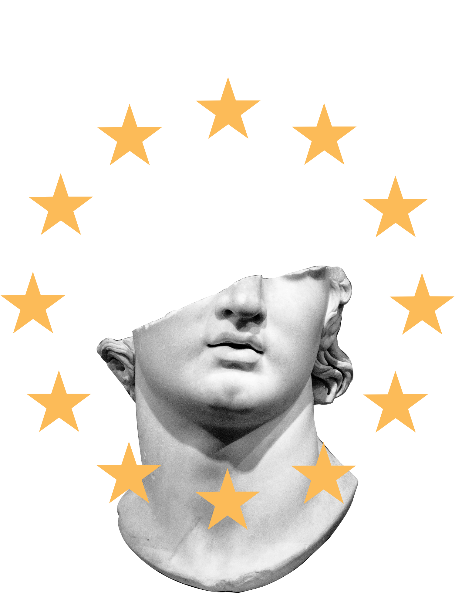 A cracked marble bust beside the EU stars: the old European access model under strain